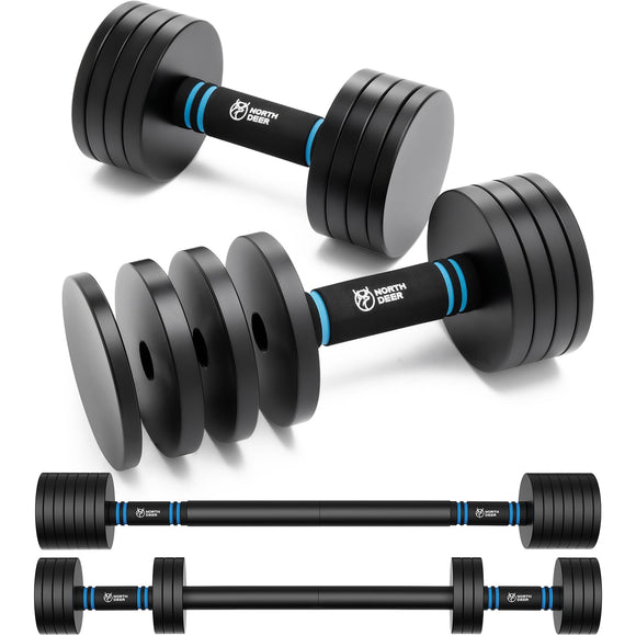 Northdeer 2.0 Upgraded Adjustable Steel Dumbbells, 40lbs Free Weight Set with Connector, 2 in 1 Dumbbell Barbell Set (Uesd-Good)